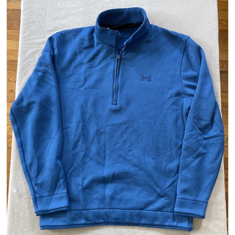 Under Armour Mens Medium 1/4 Zip Pullover Blue ColdGear Golf Sweater 1359971